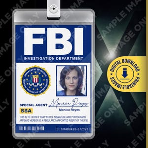 PRINTABLE PDF - X Files Special Agent Monica Reyes Card Badge, Tv Show, Name Tag, FBI Costume, Cosplay, Halloween, 2.375x3.375in