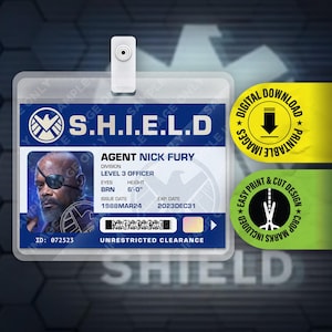 PDF Download - Nick Fury Agens of S.H.I.E.L.D Ausweis Karte Halloween Cosplay Kostüm Namensschild - Kartengröße 2.375 in x 3.375 in