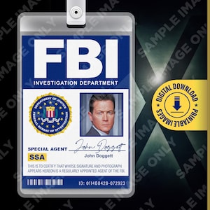 PRINTABLE PDF - X Files Special Agent John Doggett Card Badge, Tv Show, Name Tag, FBI Costume, Cosplay, Halloween, 2.375x3.375in