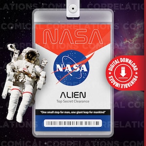 PDF DOWNLOAD - NASA Alien, Weltraum, Card Badge id, Name Tag Prop, Kostüm, Cosplay, Halloween Replica - 7cm x 7cm