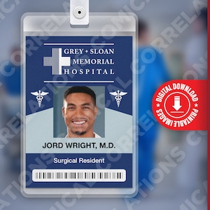 PDF DOWNLOAD - Jord Wright Grey&#39;s Anatomy, Grey + Sloan Memorial Hospital Card Badge id, Cosplay Costume Name Tag Prop, Halloween, Replica
