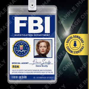 PDF IMPRIMABLE - Badge de carte de l'agent spécial Dana Scully X Files, émission de télévision, porte-nom, costume du FBI, cosplay, Halloween, réplique, 2,375 x 3,375 po