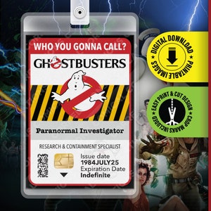 GHOSTBUSTERS, Carte d’identité générique du film d’enquêteur, Badge d’identité Halloween Costume Replica Prop Card, Cosplay, Name Tag Print Digital pdf Télécharger