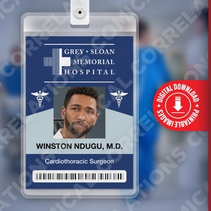 PDF DOWNLOAD - Winston Ndugu Grey&#39;s Anatomy, Gray + Sloan Memorial Hospital Card Badge id, Cosplay Kostuum Naam Tag Prop, Halloween, Replica