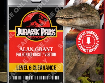 DIGITAL PDF DOWNLOAD - Jurassic Park Alan Grant Card Badge id, Dinosaurs, Costume Prop, name Tag, Halloween Cosplay, Replica - 2.375x3.375in
