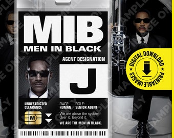 PDF Download - MIB Special Agent Men J In Black ID Badge Card Halloween Cosplay Costume Name Tag  - Card size 2.375 in x 3.375 in