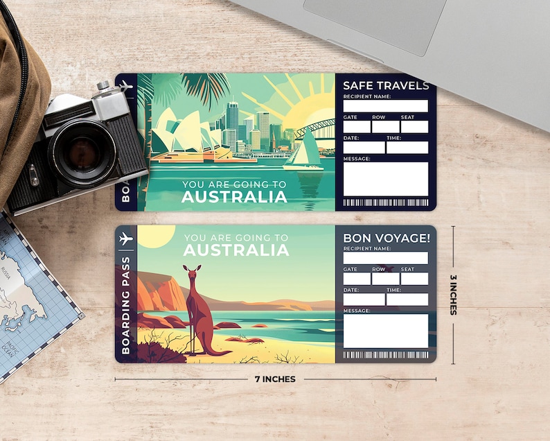 PRINTABLE PDF Editable Surprise Trip Ticket to Australia, Boarding Pass