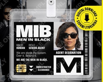 PDF Download - MIB Special Agent M Men In Black ID Badge Card Halloween Cosplay Costume Name Tag  - Card size 2.375 in x 3.375 in