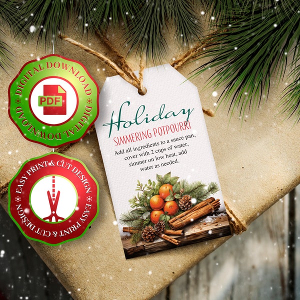 Printable PDF - Holiday Simmering Stovetop Potpourri Tag, Teacher Employee Client Staff Gift Idea, Homemade Christmas Potpourri Instructions