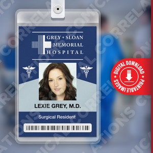 PDF DOWNLOAD - Lexie Grey Grey&#39;s Anatomy, Grey + Sloan Memorial Hospital Card Badge id, Cosplay Costume Name Tag Prop, Halloween, Replica