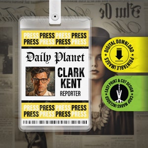 PDF Download - The Daily Planet - Clark Kent - Presseausweis - Ausweis Karte Halloween Cosplay Kostüm Namensschild - Größe 2,375 in x 3,375 in