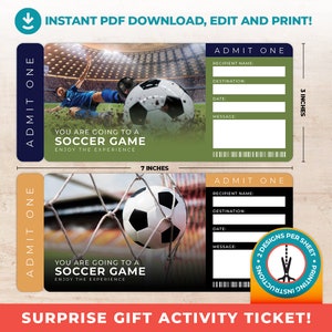PDF IMPRIMÍVEL - Passe de viagem surpresa editável - Ingresso para jogo de futebol, entrada para presente, cartão de embarque - entrada de atividade personalizável, 3x7in