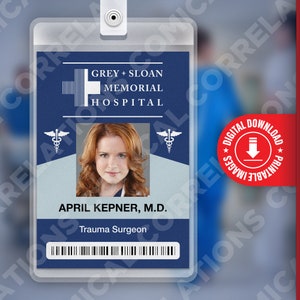 PDF DOWNLOAD - April Kepner Grey&#39;s Anatomy, Grey + Sloan Memorial Hospital Card Badge id, Cosplay Costume Name Tag Prop, Halloween, Replica