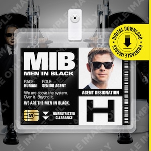 Download PDF - MIB Special Agent H Men In Black ID Badge Card Halloween Costume Cosplay Targhetta con nome - Dimensioni carta 2,375 x 3,375 pollici
