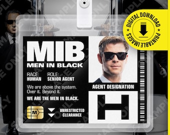 PDF Download - MIB Special Agent H Men In Black ID Badge Card Halloween Cosplay Costume Name Tag  - Card size 2.375 in x 3.375 in