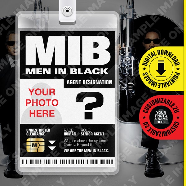 PDF Download - Benutzerdefinierte MIB Special Agent Men In Black ID Badge Card Halloween Cosplay Kostüm Namensschild - Kartengröße 6mm x 10mm