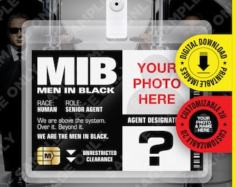 PDF Download - Custom MIB Special Agent Men In Black ID Badge Card Halloween Cosplay Costume Name Tag  - Card size 2.375 in x 3.375 in