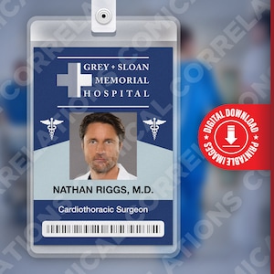 PDF DOWNLOAD - Nathan Riggs Grey&#39;s Anatomy, Grey + Sloan Memorial Hospital Card Badge id, Cosplay Costume Name Tag Prop, Halloween, Replica