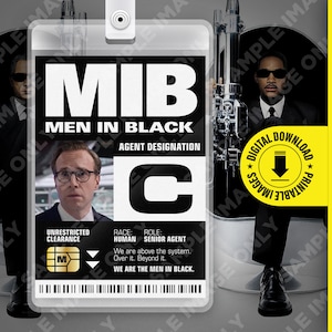 Download PDF - MIB Special Agent C Men In Black ID Badge Card Halloween Costume Cosplay Targhetta con nome - Dimensioni carta 2,375 x 3,375 pollici