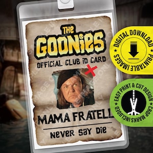 Carte du club des Goonies Mama Fratelli - Nostalgie des années 80 = carte d'identité porte-nom du costume de cosplay d'Halloween - imprimable au format PDF 2,375 x 3,375 pouces
