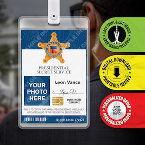 Personalisierbar persönlicher Secret Service ID Card Digital PDF Download, Abzeichen, Halloween Kostüm Replik, Prop Karte, Cosplay, Namensschild, Print