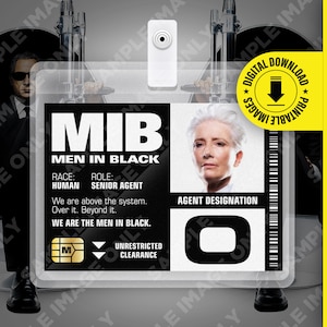 Téléchargement PDF - MIB Special Agent O Men In Black ID Badge Card Halloween Cosplay Costume Name Tag - Dimensions carte 2,375 po. x 3,375 po.