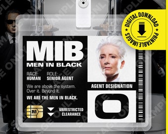 Descargar PDF - MIB Agente Especial O Hombres de Negro Tarjeta de Identificación Tarjeta de Identificación de Halloween Cosplay Etiqueta de Nombre - Tamaño de la tarjeta 2.375 in x 3.375 in