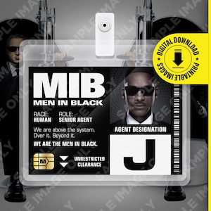Download PDF - MIB Special Agent J Men In Black ID Badge Card Halloween Costume Cosplay Targhetta con nome - Dimensioni carta 2,375 x 3,375 pollici