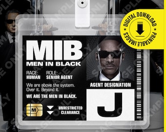 PDF Download - MIB Special Agent J Men In Black ID Badge Card Halloween Cosplay Costume Name Tag  - Card size 2.375 in x 3.375 in