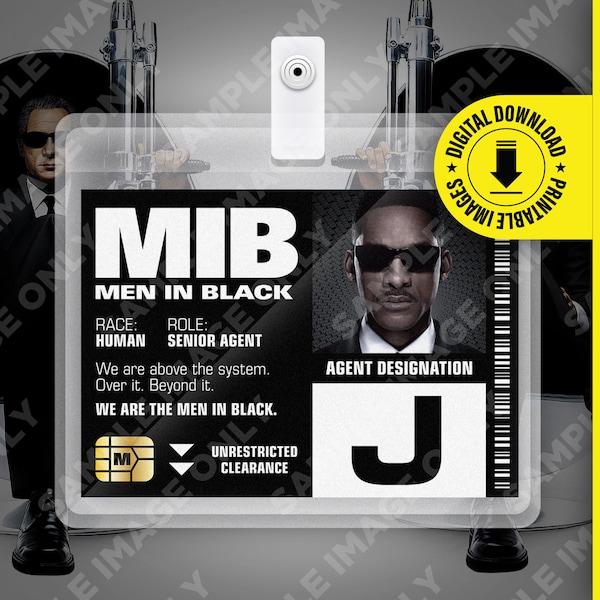 PDF Download - MIB Special Agent J Men In Black ID Badge Card Halloween Cosplay Costume Name Tag  - Card size 2.375 in x 3.375 in