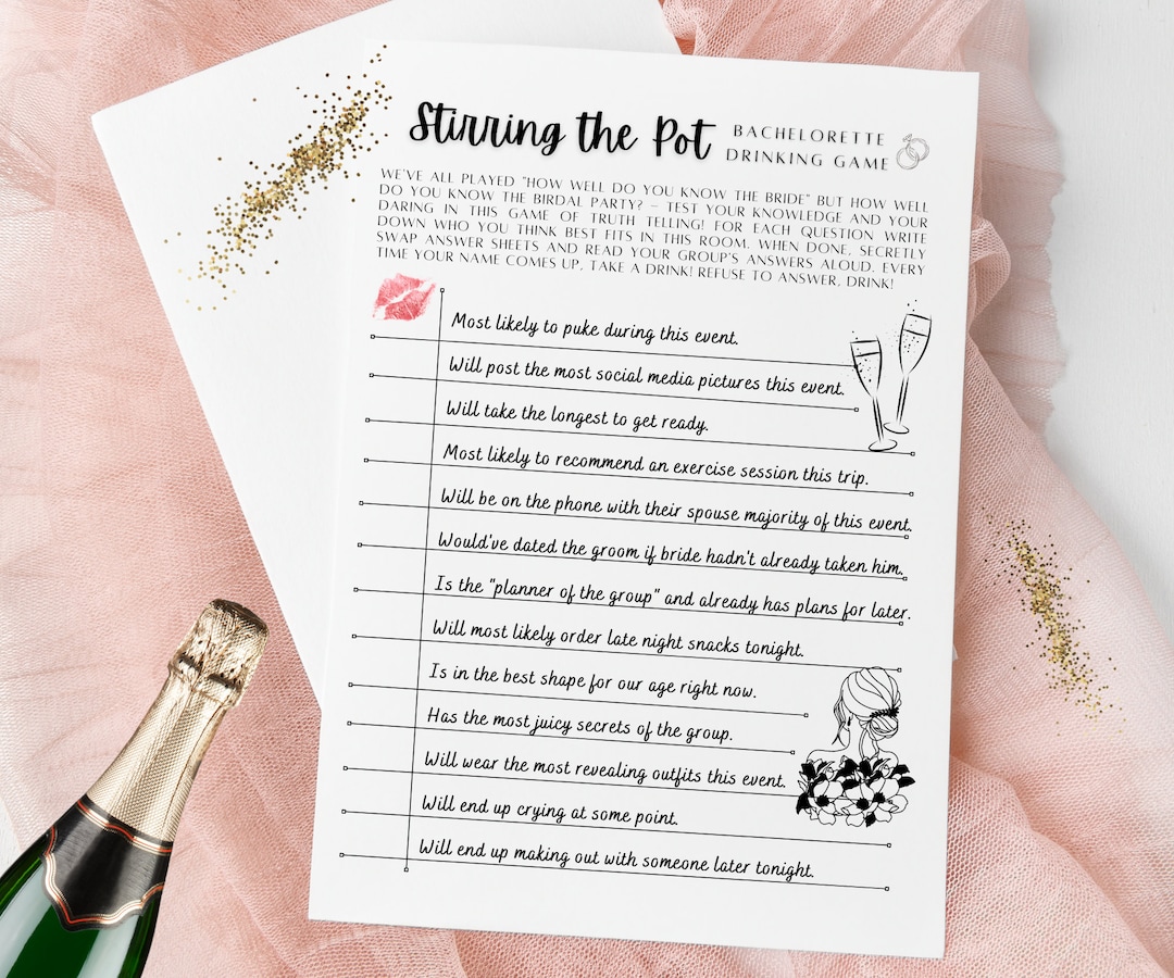 Bachelorette Drinking Game Sheets (downloadable) - Etsy