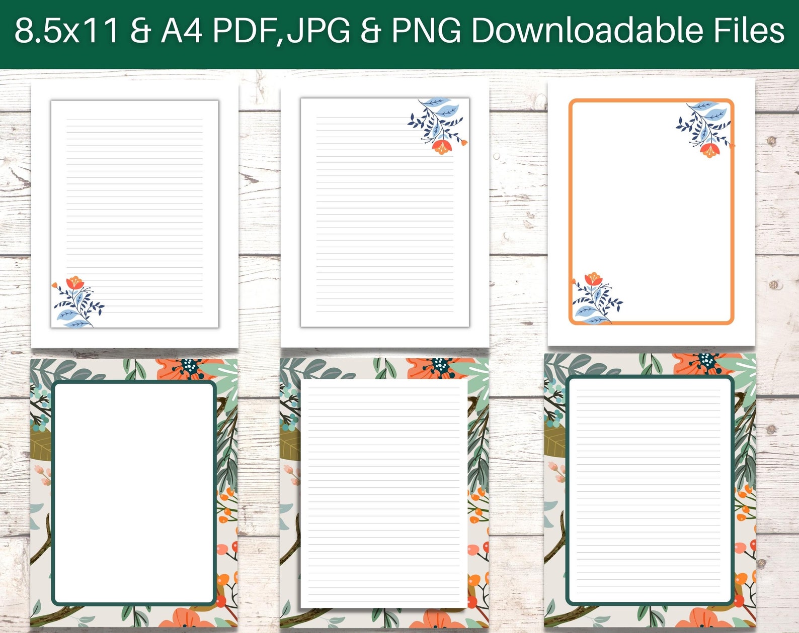Lined Paper for Note Taking-printable Folk Art/floral Paper Set of 14 ...