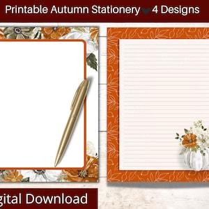 Rustic Fall Stationery Set: Watercolor Pumpkin & Leaves (Digital Download)