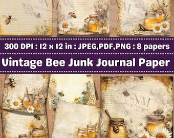 Vintage Honigbiene Digitales Papier: Junk Journal Ephemera (PDF, JPEG, PNG)