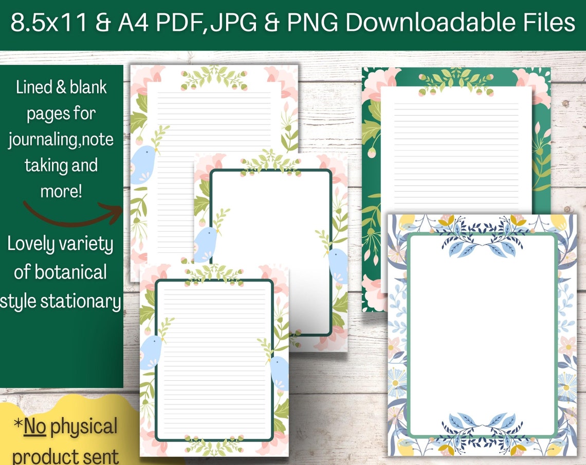 Lined Paper for Note Taking-printable Folk Art/floral Paper Set of 14 ...