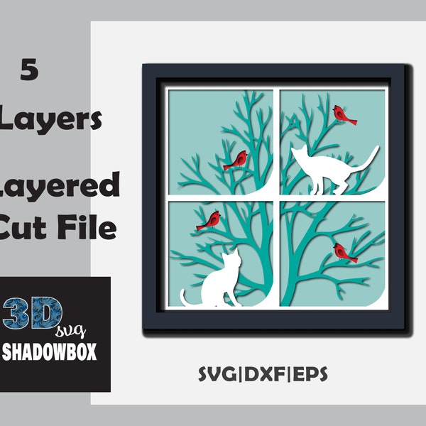 Winter Window Svg, Cats Svg, Winter Window Eps, Cats Eps, Winter Window Dxf, Cats Dxf, Stencil Cut File, Cardstock Cut File, 3d Shadowbox