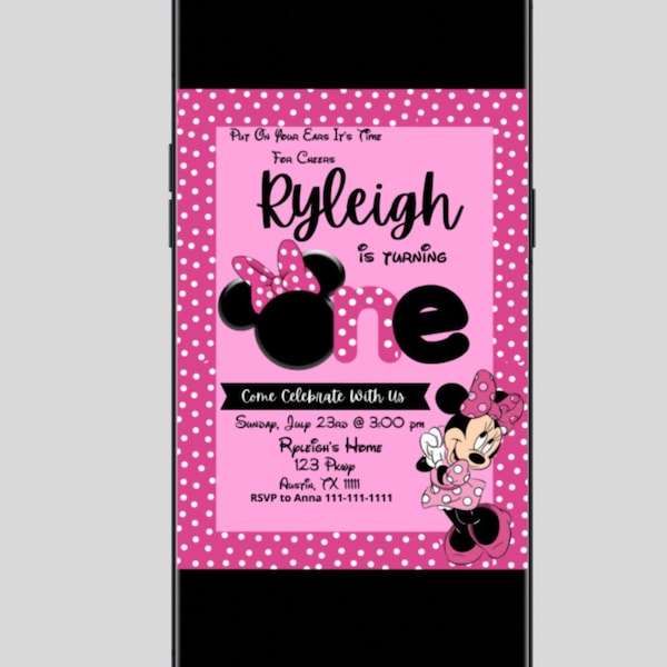 Minnie Mouse Birthday Invitation Digital Download Template Printable Birthday Party Invitation