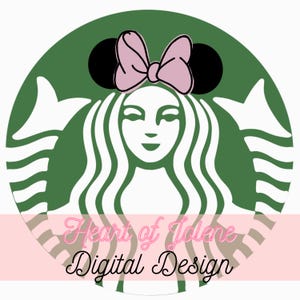 Peut inclure: Logo vert et blanc avec un visage de femme, un n&oelig;ud rose et des oreilles de souris noires. Le texte "Heart of Jolene Digital Design" est affich&eacute; sur une banni&egrave;re rose en bas du logo.