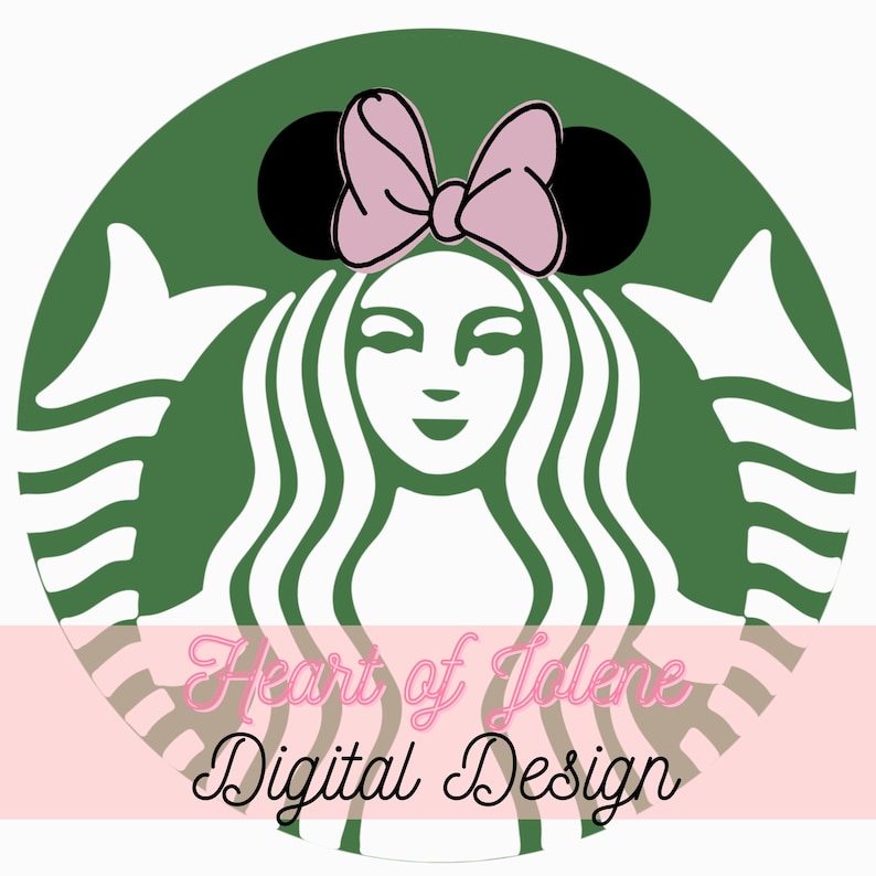 Peut inclure: Logo vert et blanc avec un visage de femme, un n&oelig;ud rose et des oreilles de souris noires. Le texte "Heart of Jolene Digital Design" est affich&eacute; sur une banni&egrave;re rose en bas du logo.