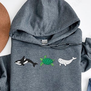 Embroidered Whale Ocean Sweatshirt, Beluga Whale shirt, Turtle sweatshirt, Orca Sweater, Nature Lover Gift, Beach shirt, Ocean lover gift