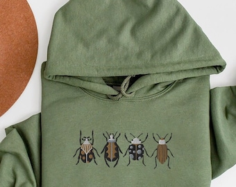 Embroidered Insect Hoodie, Embroidered beetle Hoodie, Whimsigoth clothes, Dark academia, Cottagecore shirt, Witchy sweater, Goblincore shirt