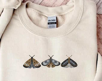 Embroidered Moth shirt, embroidered sweatshirt, whimsigoth clothes, dark academia, Cottagecore shirt, witchy sweater, Goblincore, Moon phase