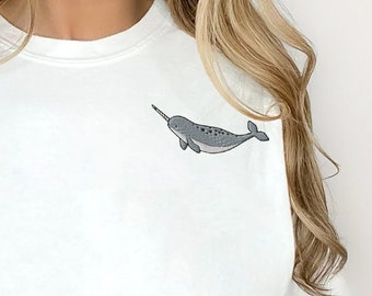 Embroidered Narwhal Shirt, Whale shirt, Ocean Shirt, Whale Shirt, Nature Lover Gift, Beach shirt, Ocean lover gift, Summer shirt, Earth Day