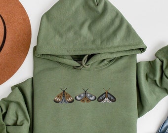Embroidered Moth hoodie, embroidered shirt, whimsigoth clothes, dark academia, Cottagecore shirt, witchy sweater, Goblincore, Moon phases