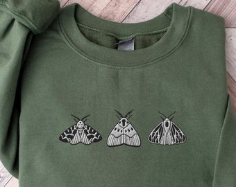 Embroidered Moth shirt, embroidered sweatshirt, whimsigoth clothes, dark academia, Cottagecore shirt, witchy sweater, Goblincore, Moon phase