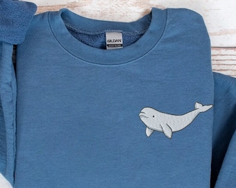 Embroidered Beluga Whale Sweatshirt, Whale shirt, Ocean sweatshirt, Whale Sweater, Nature Lover Gift, Beach shirt, Ocean lover gift, Trendy