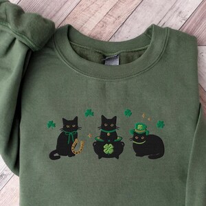 Embroidered Irish Lucky Black Cats sweatshirt, St Paddys Sweatshirt, Cat Mom shirt, Cat lover gift, Funny Irish Sweater, Shamrock shirt