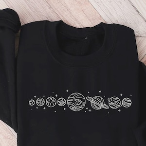 Embroidered Planet Sweatshirt, Solar System Shirt, Astronomy shirt, Star Sweater, Space shirt, Astronaut Shirt Galaxy shirt, Earth Day shirt Black