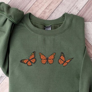 Embroidered butterfly shirt, Monarch butterfly, Botanical clothing, Butterfly Gift, Cottagecore shirt, Gardening shirt, Spring shirt For her