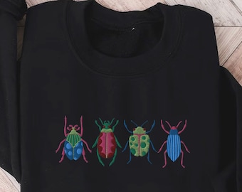 Embroidered Insect shirt, Embroidered beetle sweatshirt, Whimsigoth, Dark academia, Cottagecore shirt, Witchy sweater, Goblincore bugs